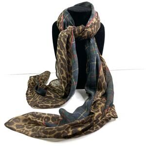 CHAPS Leopard Animal Print Plaid 100% Polyester Fashion Scarf 67” X 22”